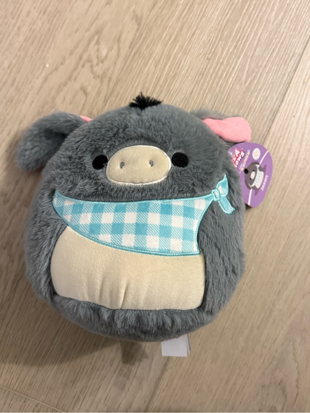 Squishmallows Fuzz-A-Mallow Official 8" Jason the Grey Donkey With Plaid Bandana